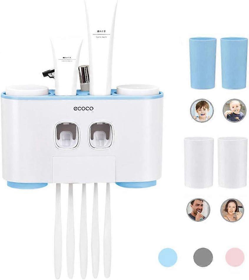 No-Drill Wall Mounted Toothbrush Holder, Toothpaste Dispenser and Multi-Function Slots for Bathroom, 2 Toothpaste Squeezers with 5 Brushes with 4 Cups