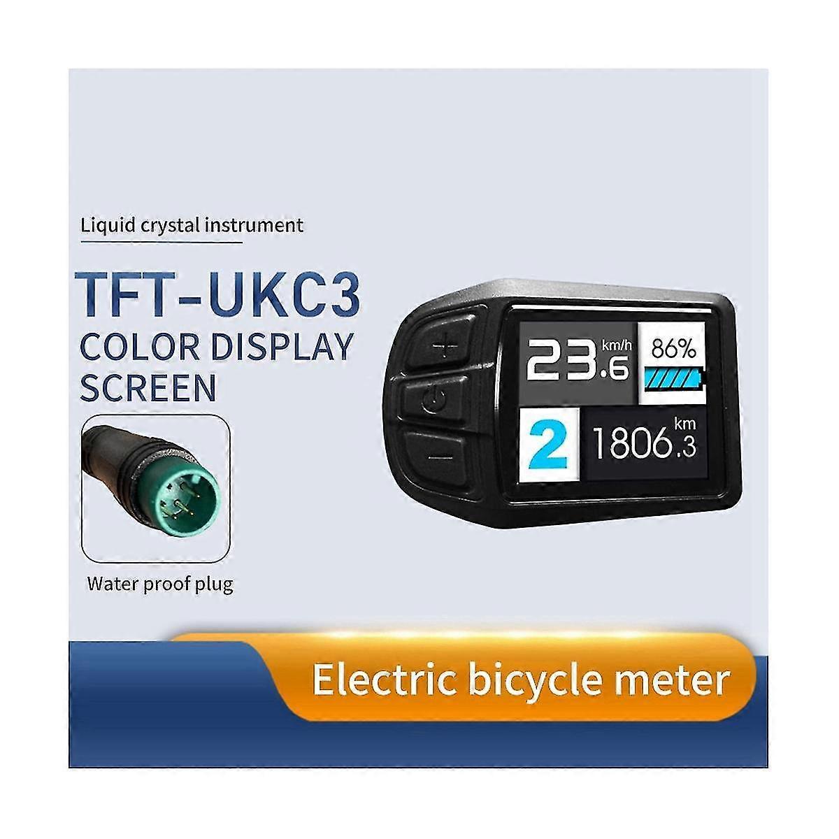 TFT UKC3 Electric Bicycle Display, LCD Control Panel For Electric Bicycle, IP64 Waterproof Bicycle Meter, ABS Electric Bicycle Lithium-supported Conversion Accessories