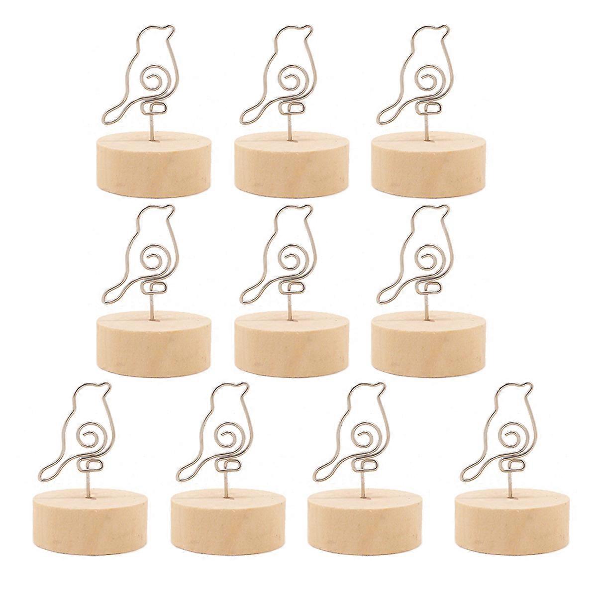 10 Pcs Wooden Clips Bird Shaped Round Wood Name Clips Khaki Message Memo Photo Holder Seat Note Stand Ornament for Wedding Party
