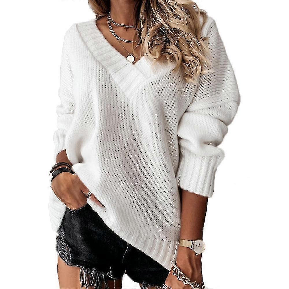 Lady Fitted Manches Longues Pull Pull Pull à col V Tops