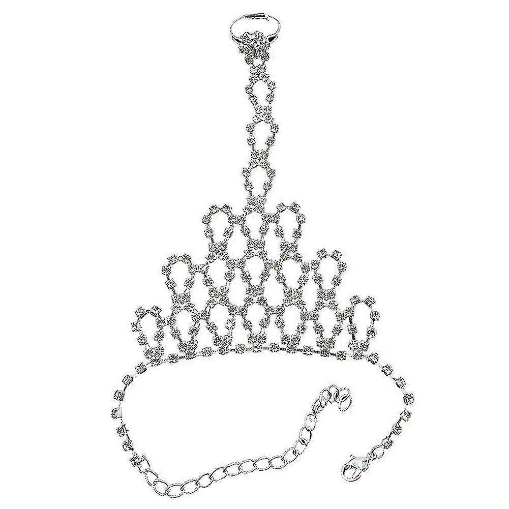 Women Rhinestones Bangles With Chain Link Ring Wristlet