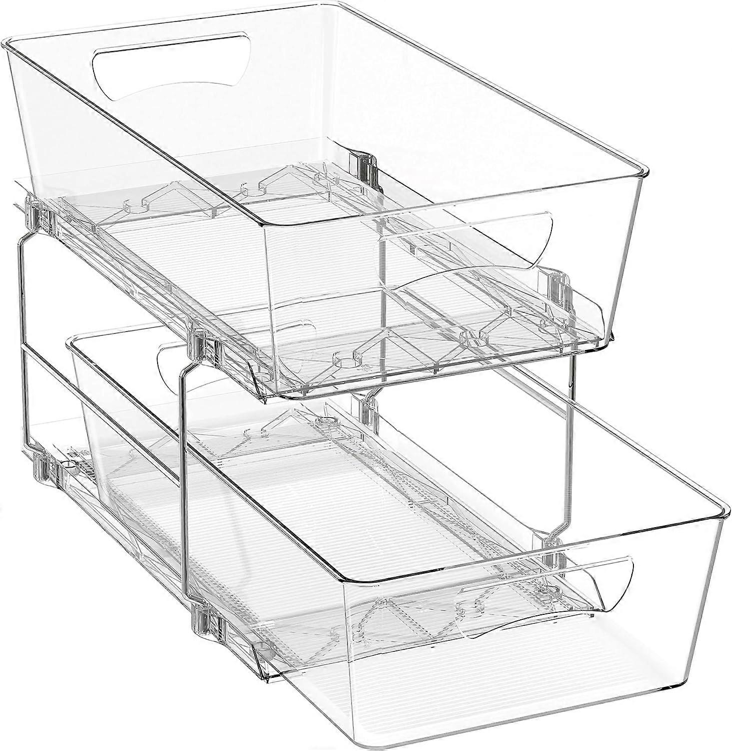 pleHouseware 2 Tier Organizer Tray Pull-Out Sliding Drawer/Under-Sink Storage, Clear  1-Pack