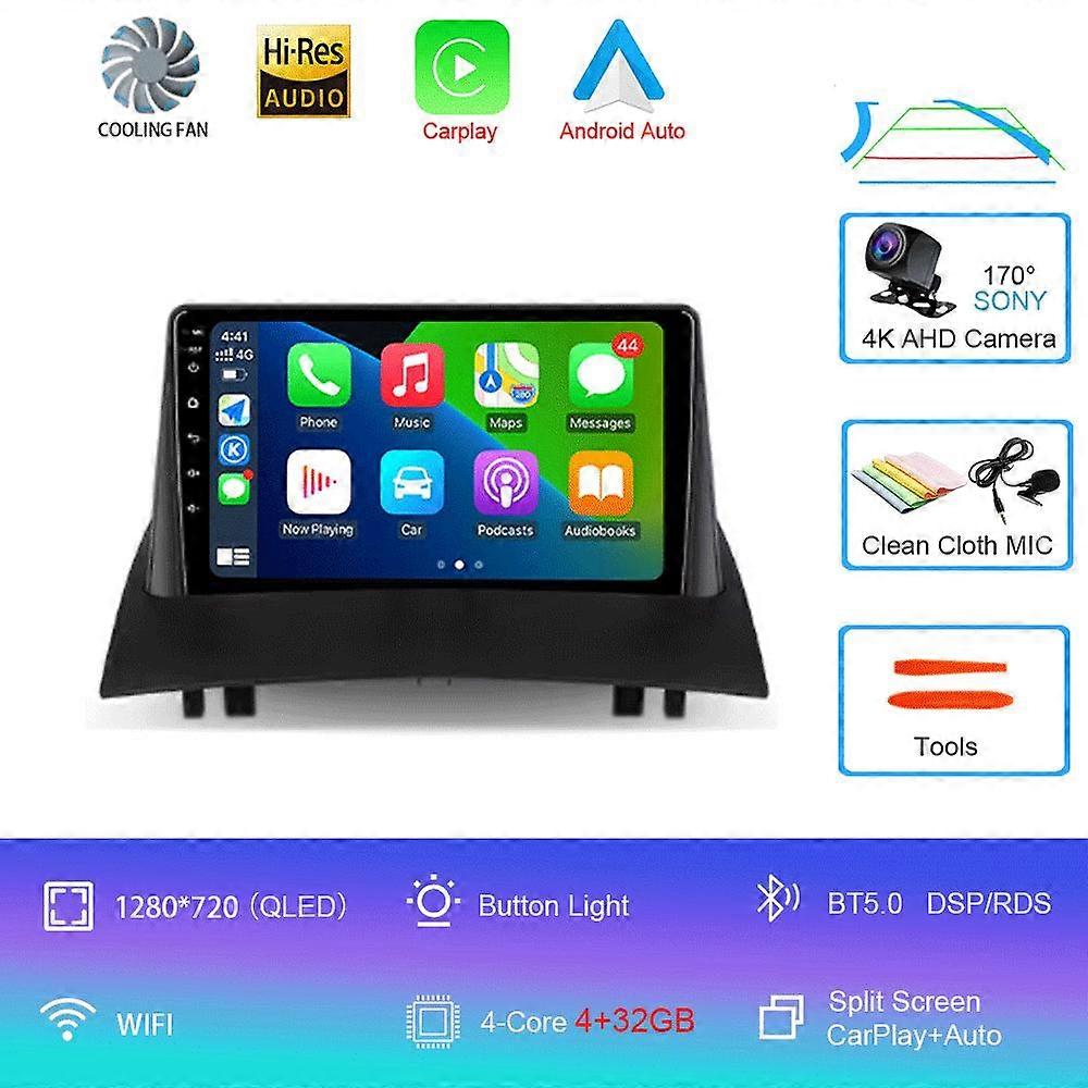For Renault Megane 2 2002 - 2009 Carplay Auto 4G+WIFI GPS Car Radio Navigation Multimedia Video Player Stereo BT Android 14
