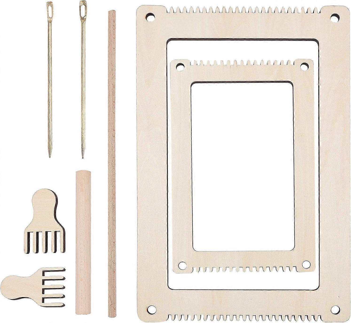 DIY 2 Sets DIY Wooden Knitting Loom Kits with Wooden Frame & Needle & Fork & Stick Handmade Knitting Machine for Beginners Kids Weaving Set DIY