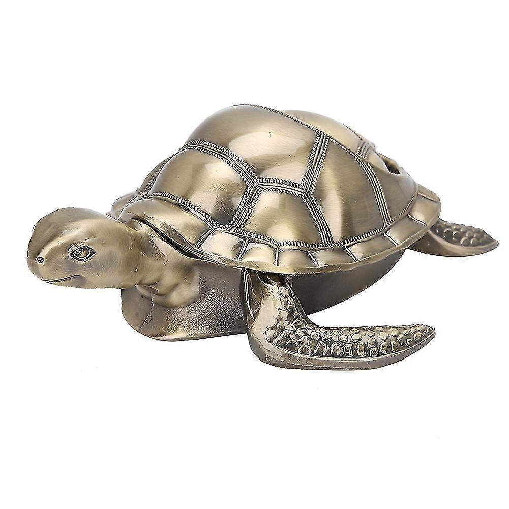 Sea Turtle Retro Windproof Metal Ashtray with Cover - Office Ornaments in Bronzed Finish