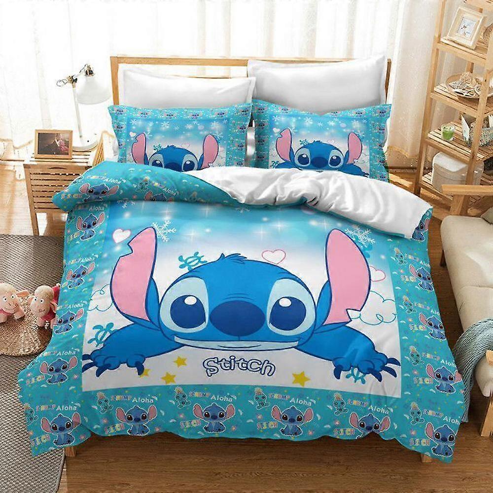 lençóis a17 Conjunto de capa de edredom para colcha Lilo & Stitch Colcha Capa de edredom Conjunto de cama de 3 peças (1 capa de edredom + 2 fronhas) Tm17