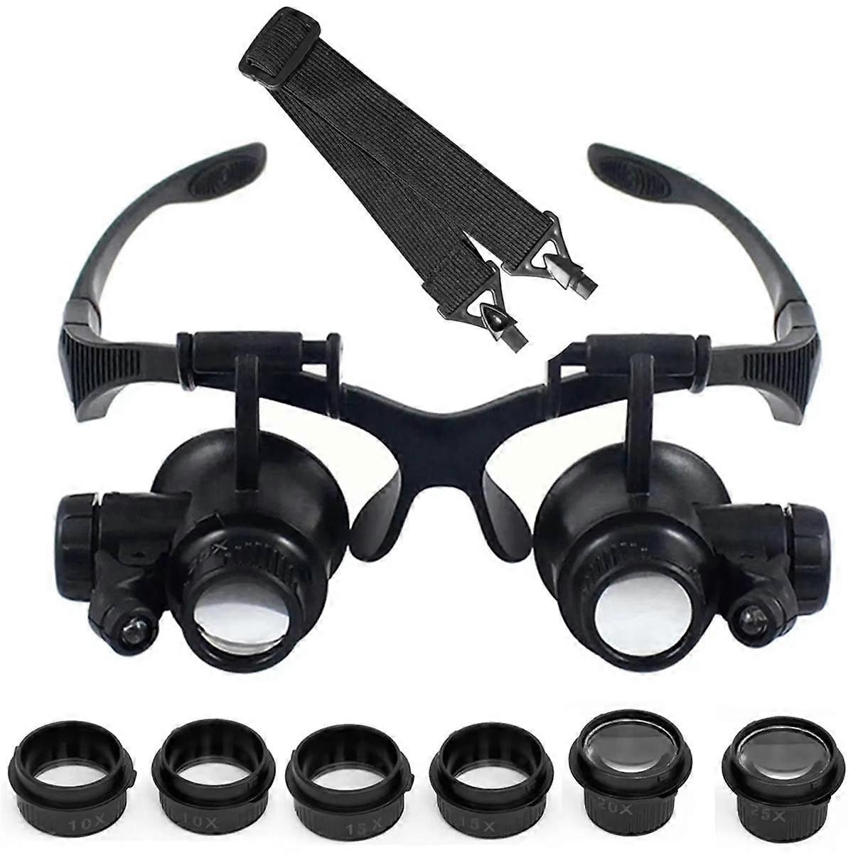 10X 15X 20X 25X LED Magnifier Illuminated Double Eye Glass Jeweler Loupe Repair Headband Magnifying for Watch Make