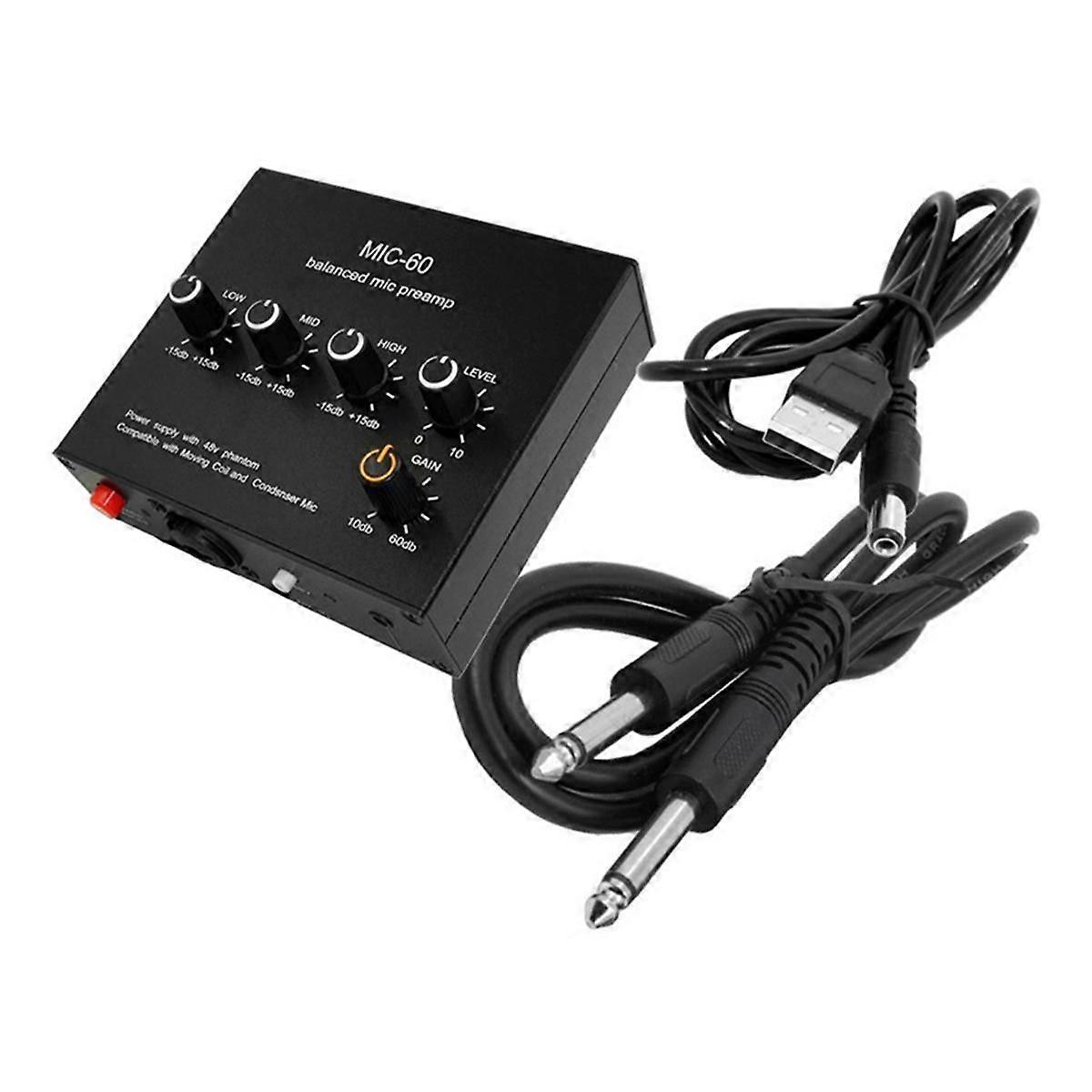 Balanced Dynamic Microphone Amplifier Music Audio Amplifier MIC-60 with 48V Phantom Power with 6.5mm Cable