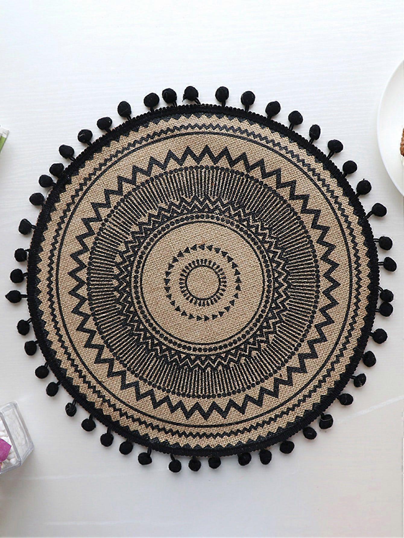 1 قطعة من الكتان للماء جولة مائدة مع ديكور الدانتيل والكرة ، وسادة طاولة طعام عازلة للحرارة للمطبخ والمطعم