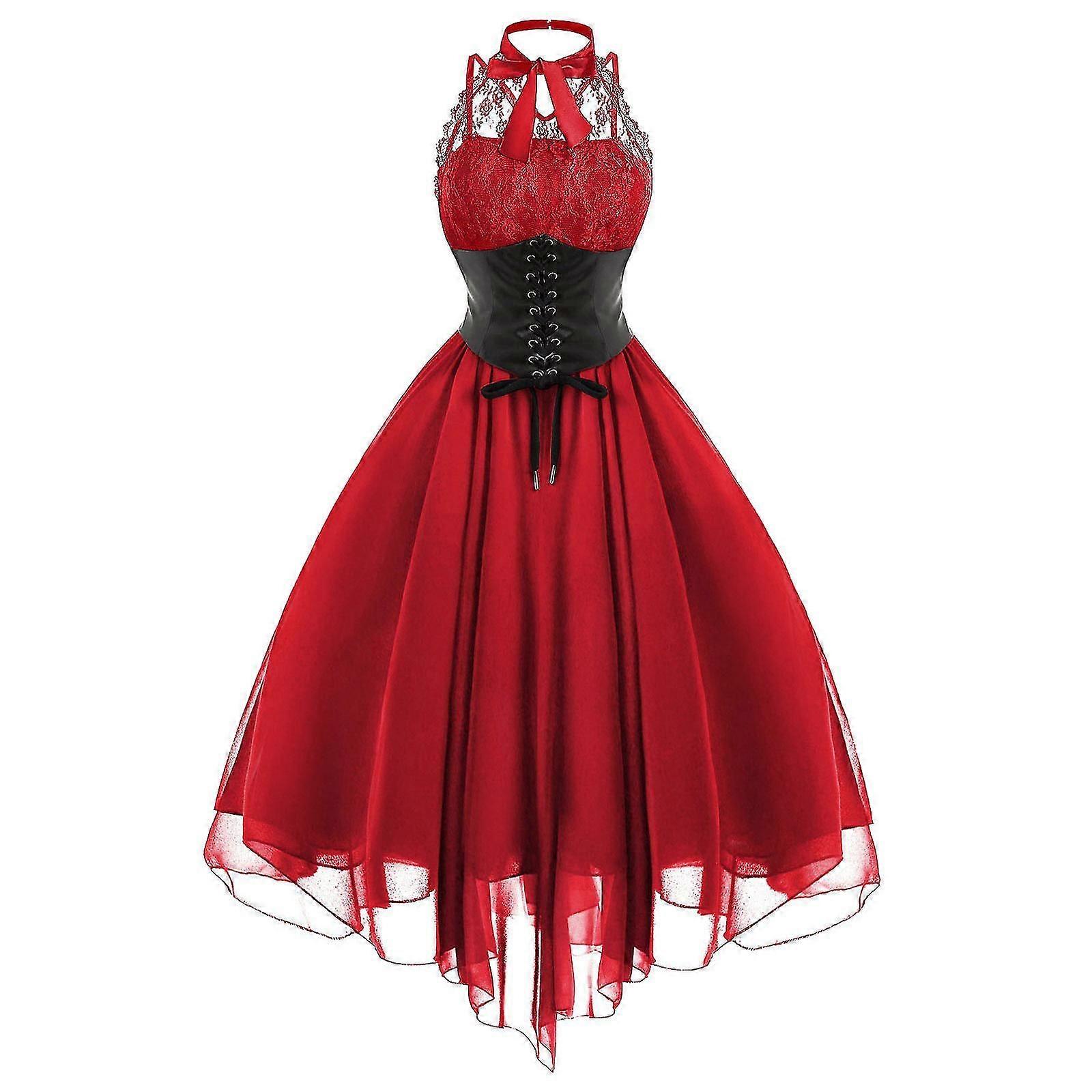 Giyim Steampunk Kadın Rockabilly Elbiseler Kolsuz Yüksek Düşük Tasarım Steampunk A-Line Elbise