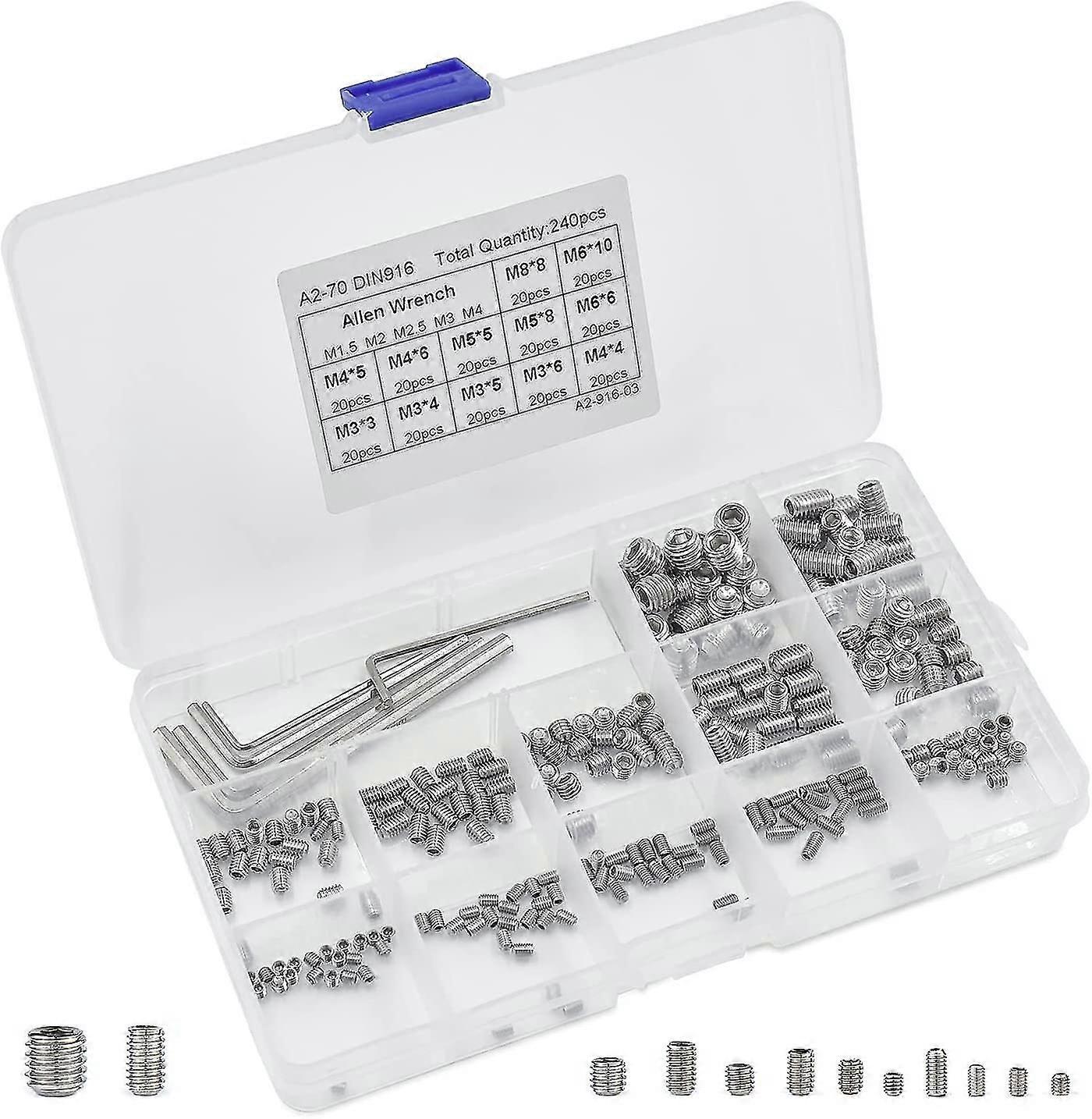 135 Pieces Grub Screw M2.5 M3 M4 M5 M6 M8 With Allen Key Screw Assorted Allen Fasteners Kit Stainless Steel Needle Screw,6595