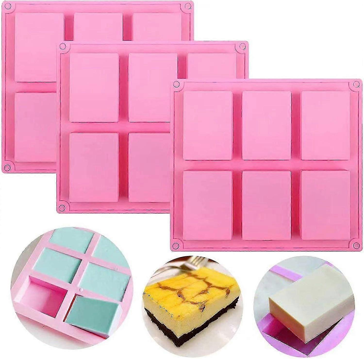 Silicone Soap Molds Set Of 3, 6 Cavities Diy Handmade Soap Moulds, Cake Pan Molds For Baking,Chocolate Mold, Homemade Craft, Ice Cube Tray (p