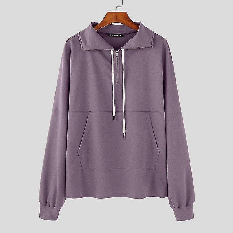 INCERUN Autumn Spring Men Drawstring Lapel Neck Long Sleeve Pullovers Casual Sweatshirts