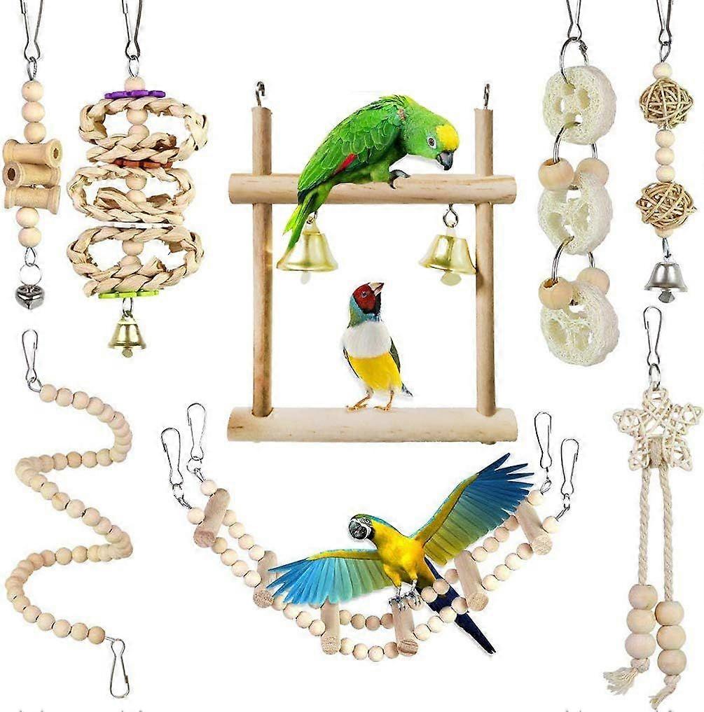 8 Pack Bird Parrot Toy Chew Toys with Hammock Swing Bell Chain Perched for Birds, Parrots, Budgies, Budgies, Macaws, Lovebirds