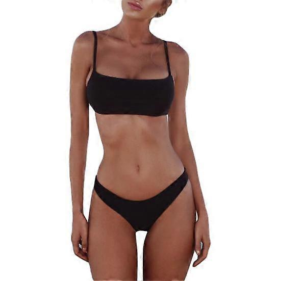 Solid Color Women Padded Wireless Strap Bra Briefs Swimwear Beach Bikini Set