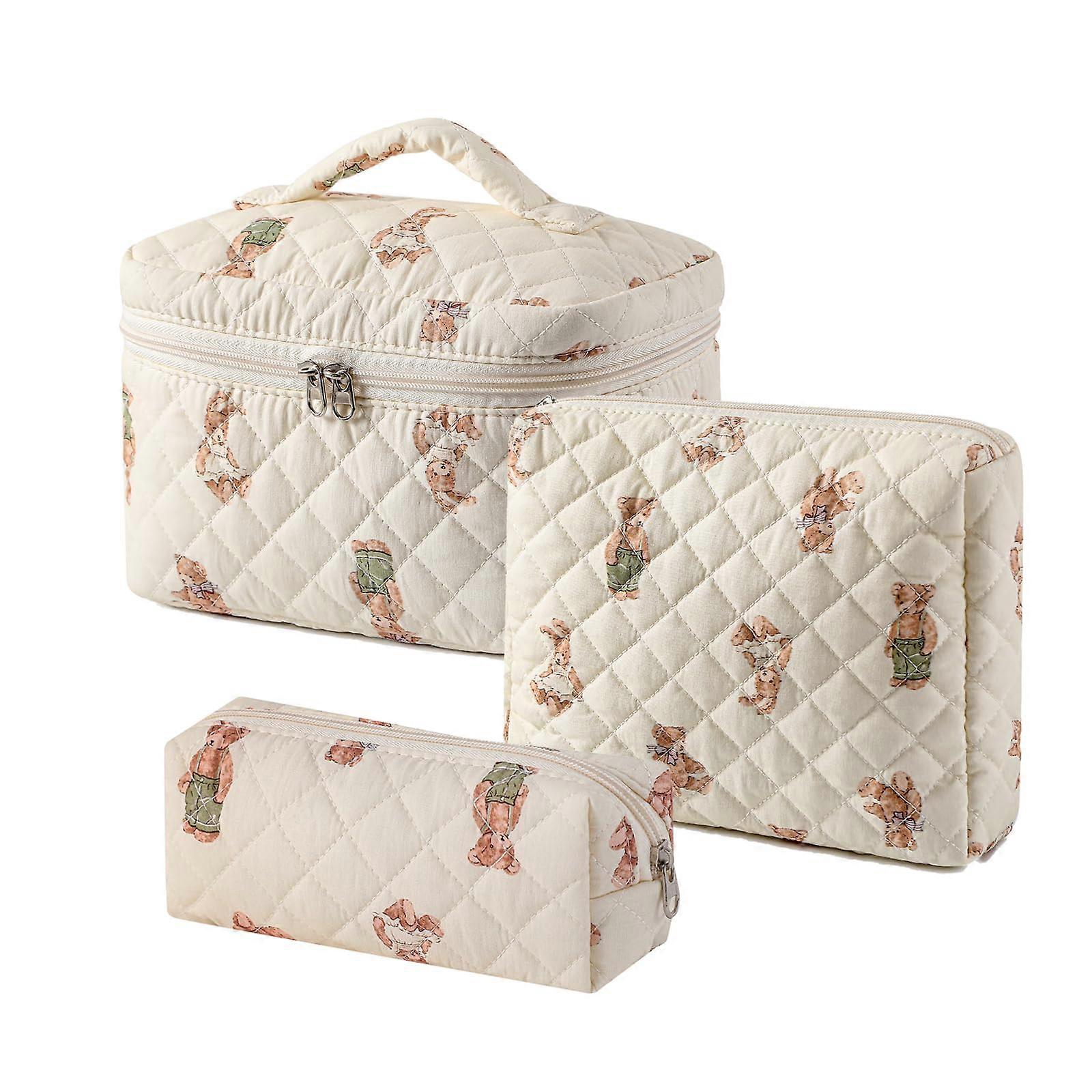Floral Quilted Travel Toiletry Bag Set of 2, Large Capacity Makeup Organizer, Waterproof Cosmetic Case, Stylish Design