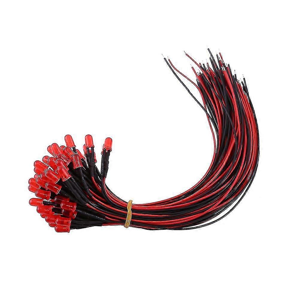 50pcs 5mm Red Diffused Pre-Wired LED Diodes, DC12V, Multi-Colors Light