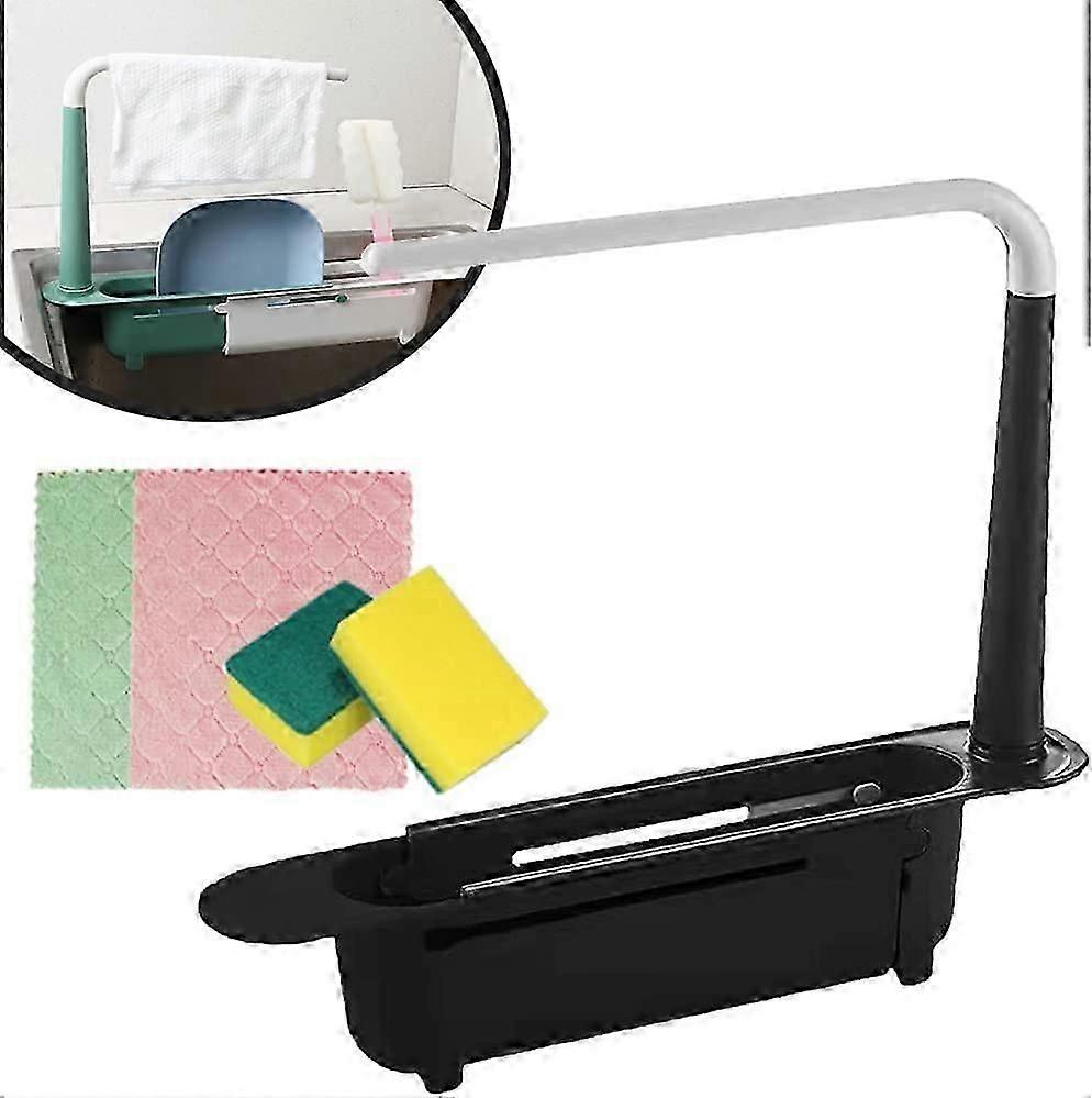 Updated 2-in-1 Telescopic Sink Storage Rack Holder, Adjustable Length Telescopic Sink Storage Rack Holder