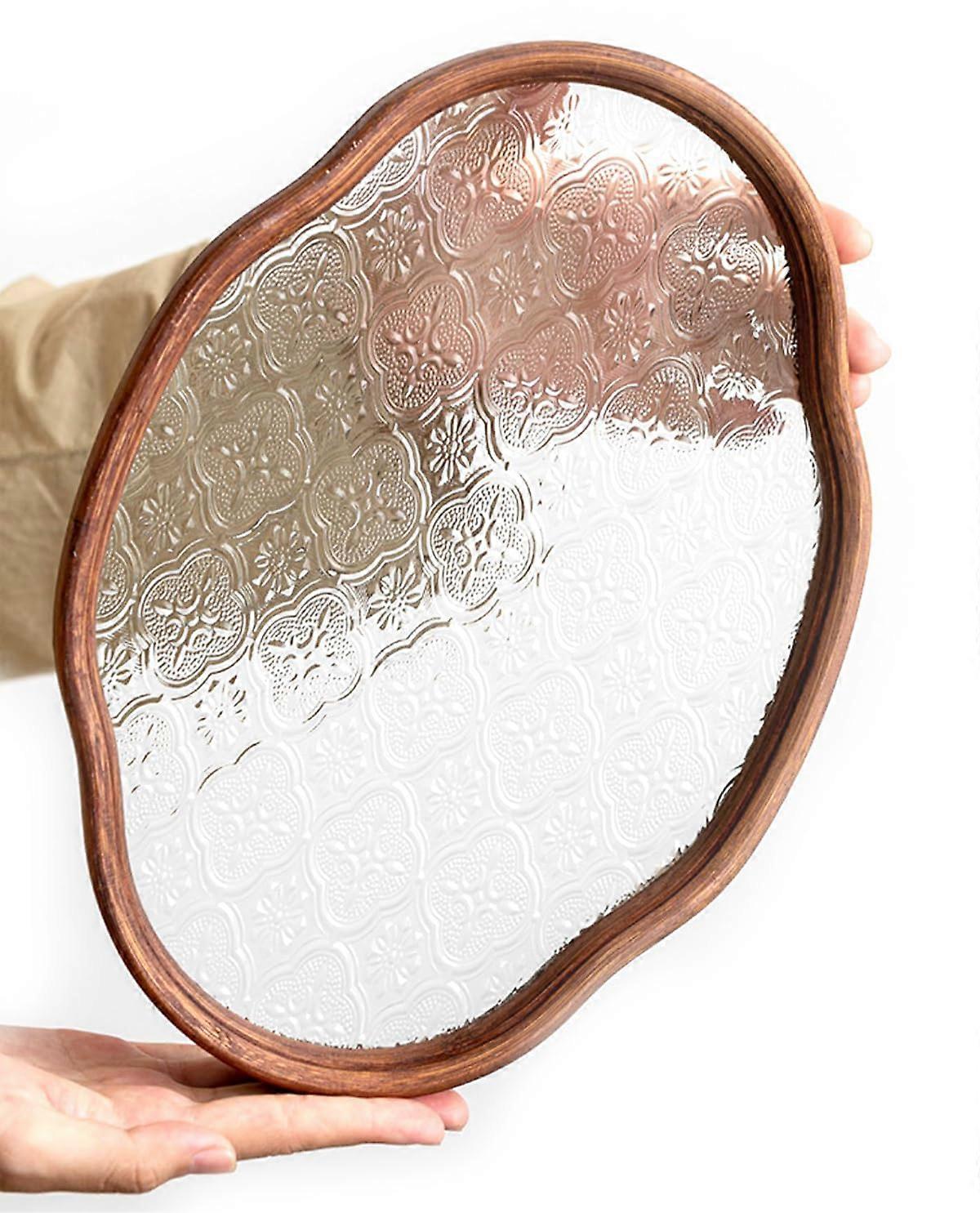 Glass Serving Tray with Crabapple Pattern, Small Size, Decorative Kitchen Countertop and Coffee Table Tea Tray