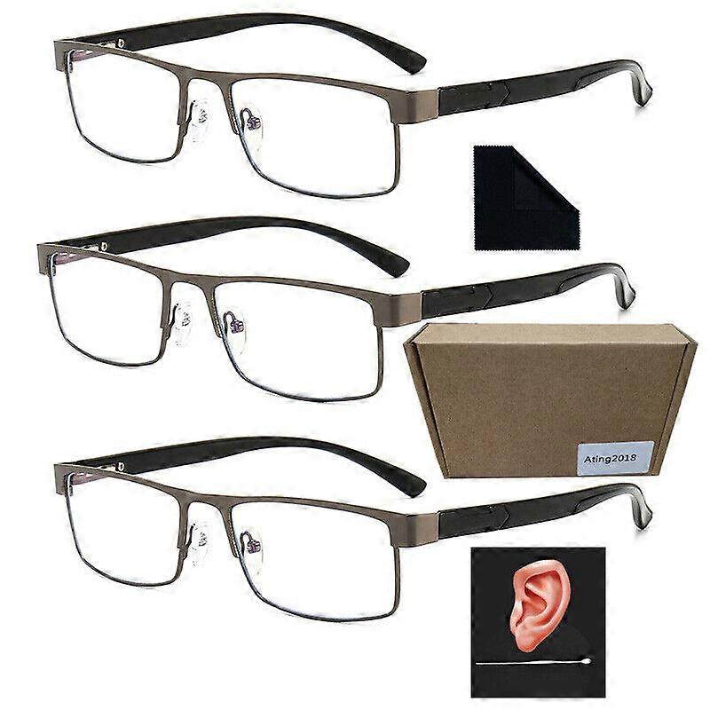 3 Pack Men's Metal Reading Glasses Rectangular Reader Glasses 1.5 2.0 2.5 3.0 3.5 4.0