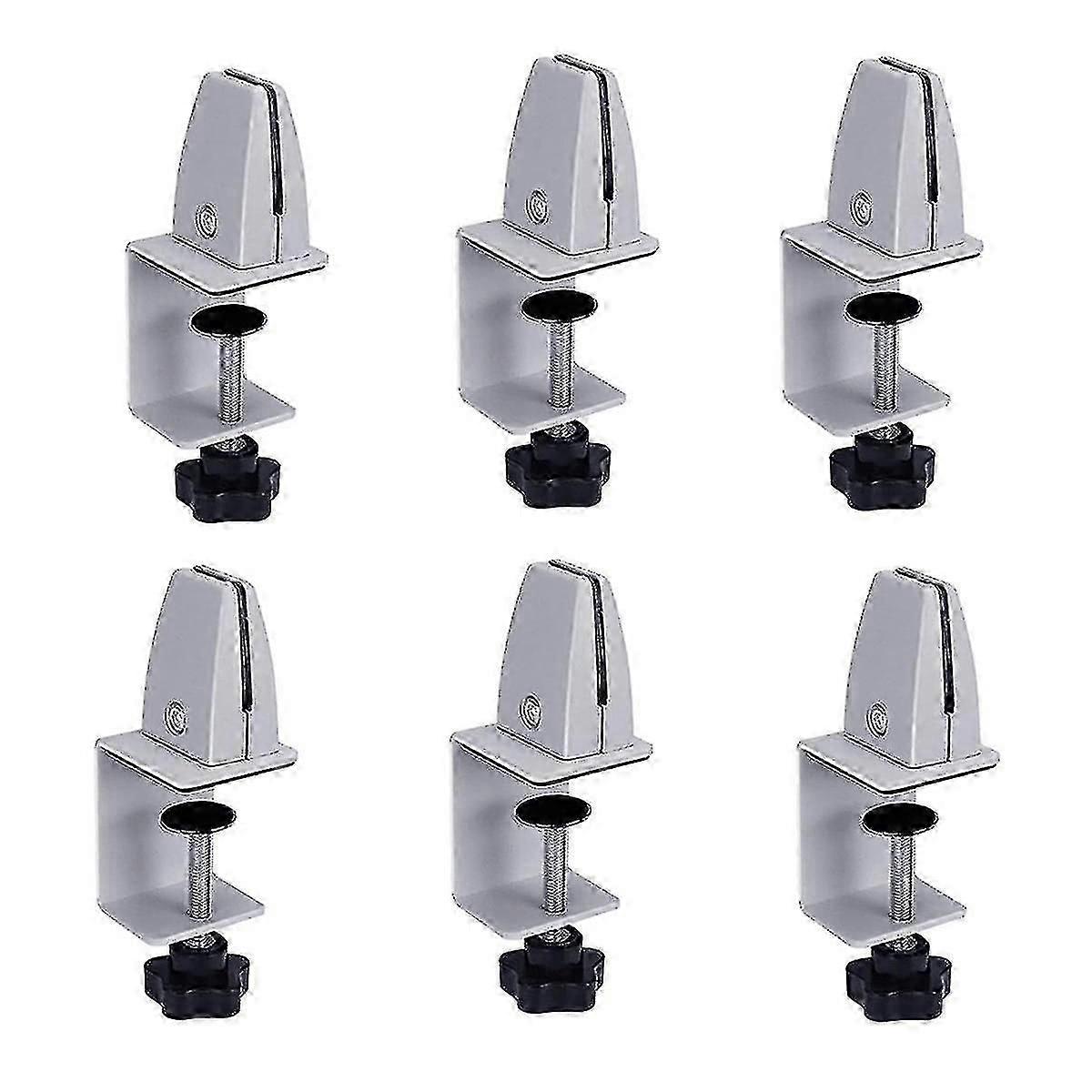 Sneeze Guard Support Clips Adjustable Office Partition Clamp Aluminum Desk Partition for 1/8 to 1Inch Thick Panel 6 Pack -Sy Tw