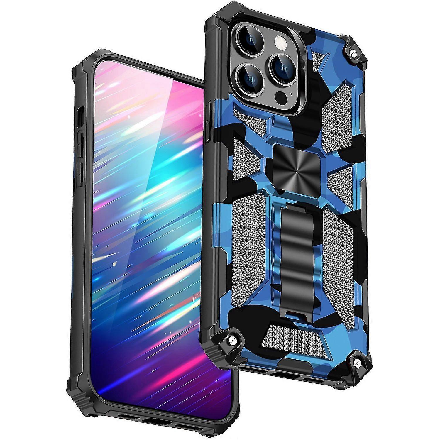 For Iphone 15 Pro Max Pc+tpu Case Scratch-resistantuflage Kickstand Smart Phone Cover