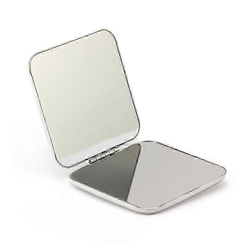 Makeup Mirror Dual Sided Portable Foldable 5.7x5.7cm (Silver)