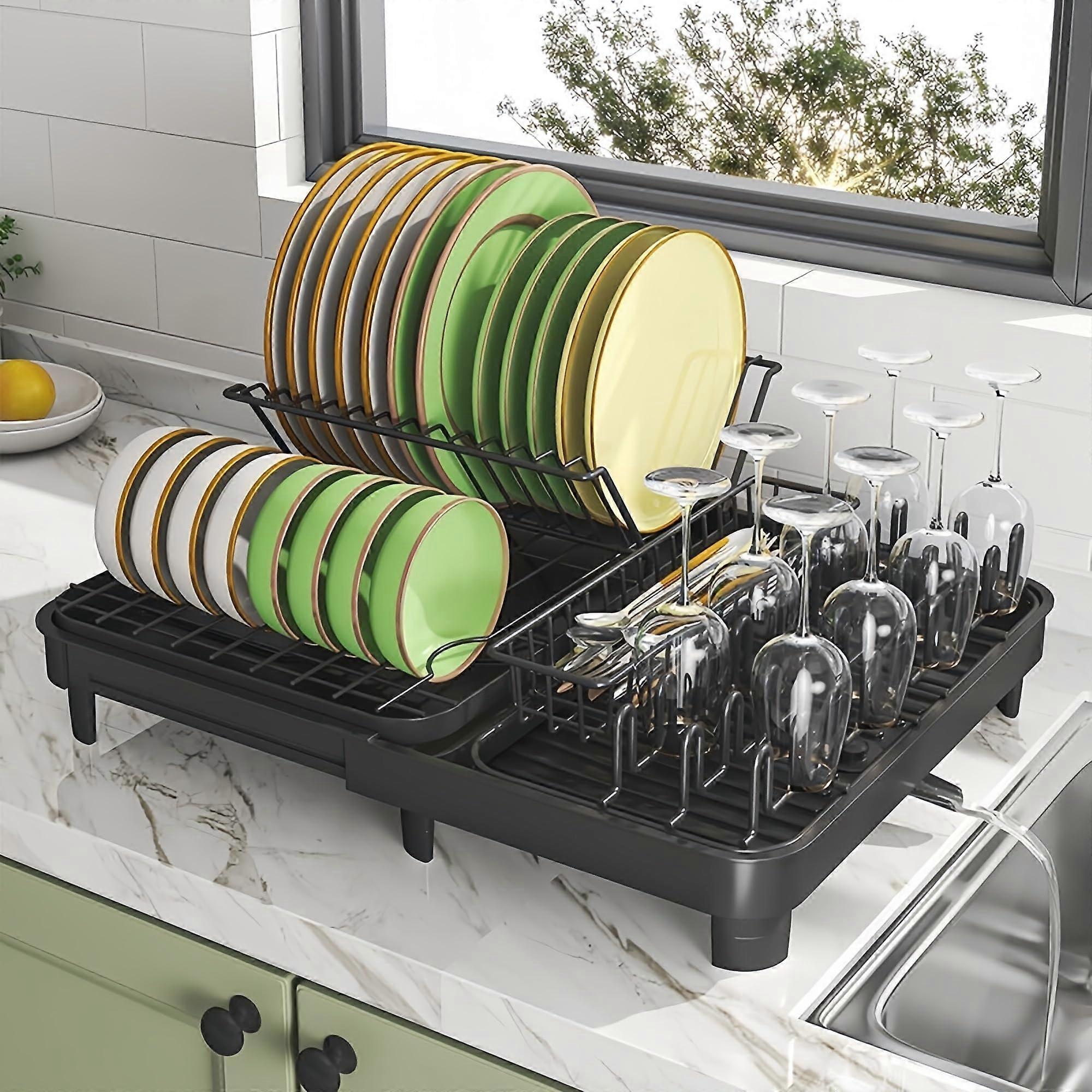 Dish Drying Rack Expandable Dish Drainer for Kitchen Counter Large Dish Drying Rack