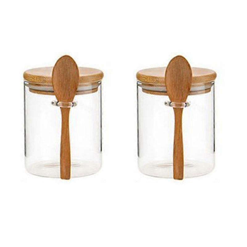 2Pcs with Bamboo Lid and Spoon Jar for Kitchen Storag