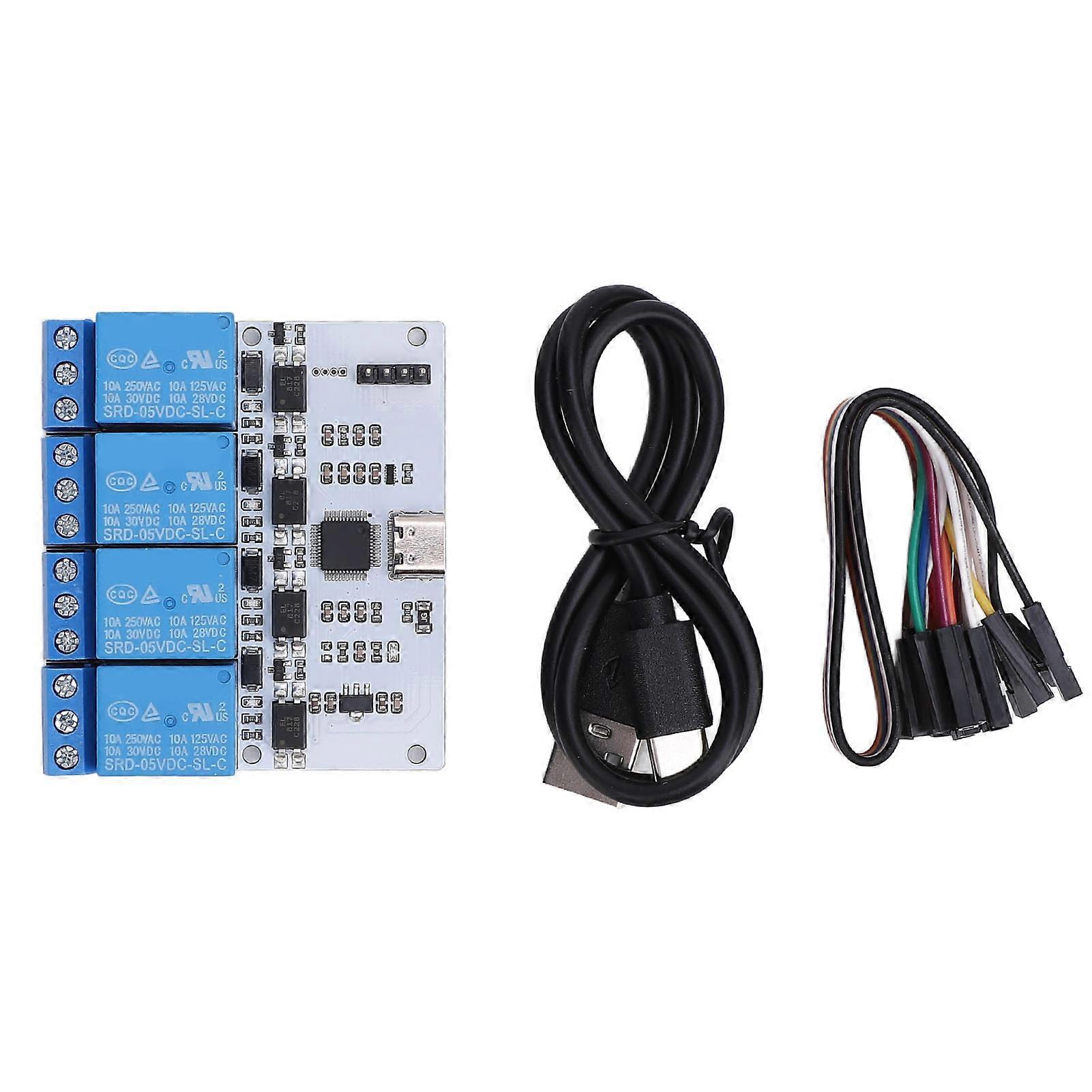 4 Channel USB to 340 Module Type C Interface Serial Control Relay Module Optocoupler Safety 5V