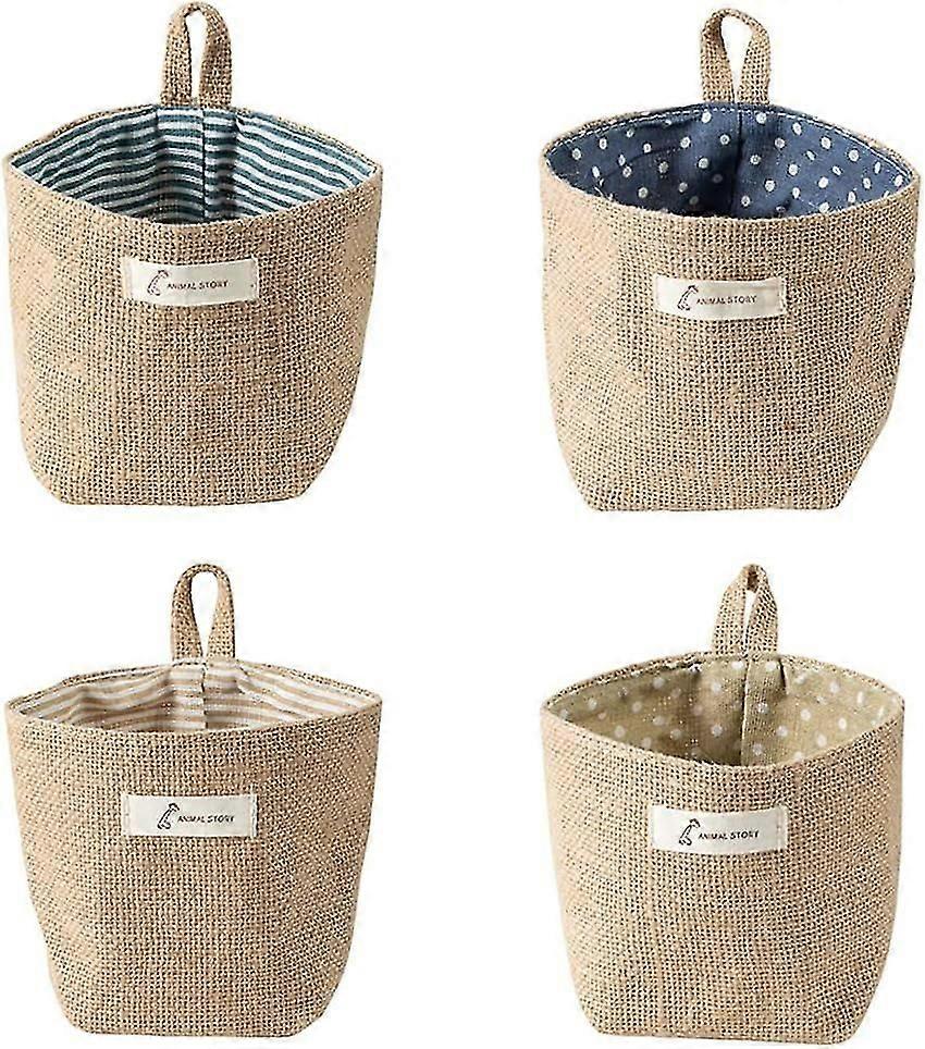 4 قطع من كيس سلة تخزين الكتان القطني ، حقيبة تخزين معلقة تستخدم لتركيب مستحضرات التجميل ، الأغراض الصغيرة
