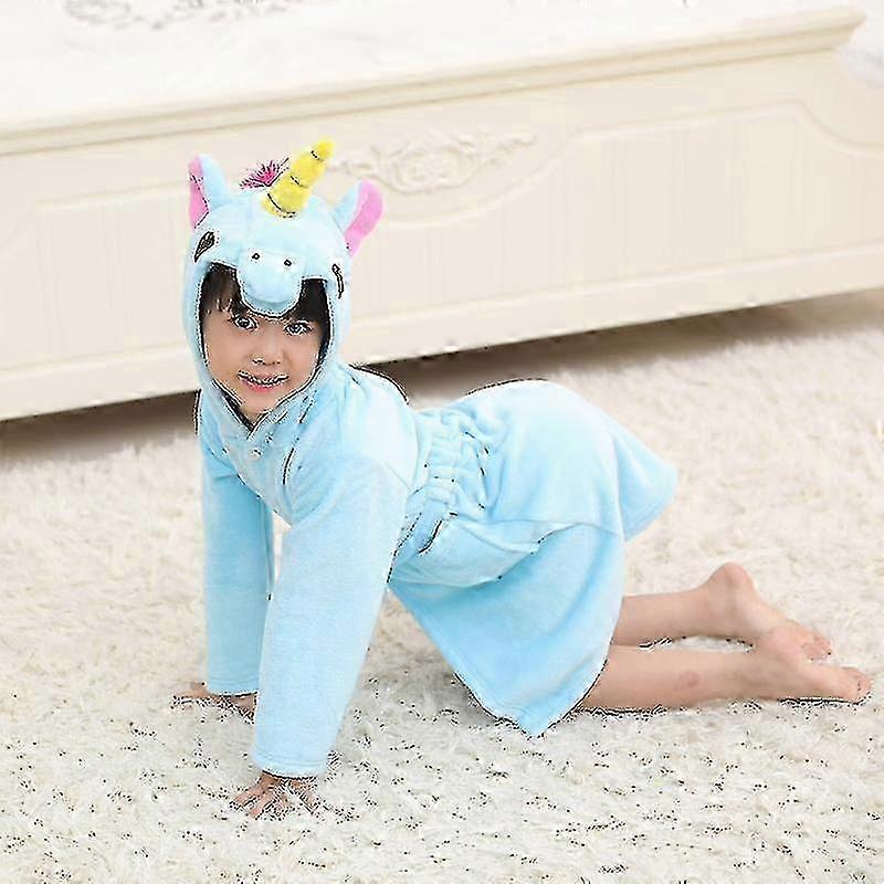 Unicorn-Print Fleece Badrock för pojkar Flickor och nattkläder Pyjamas