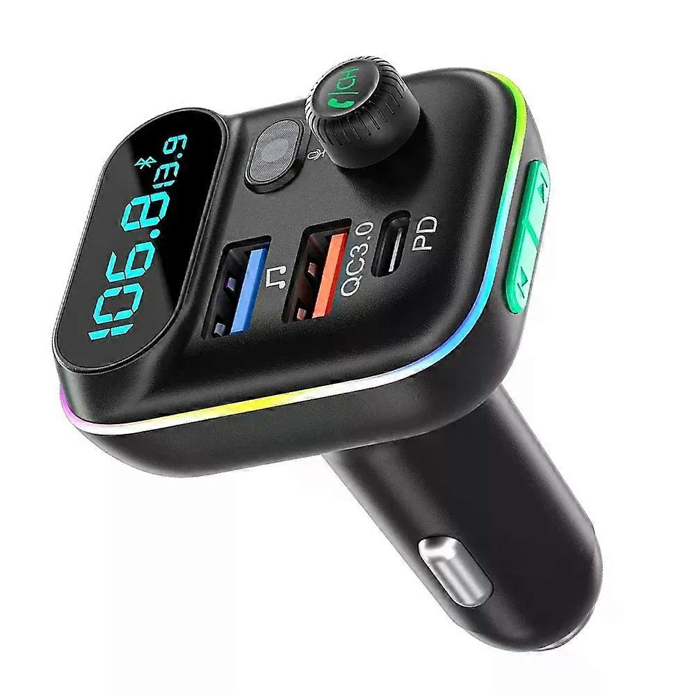 New Bluetooth 50 FM Transmitter Car Fast Charge PD Dual Player Music Type-C Colorful Ambient MP3 Light Cigarette Lighter USB