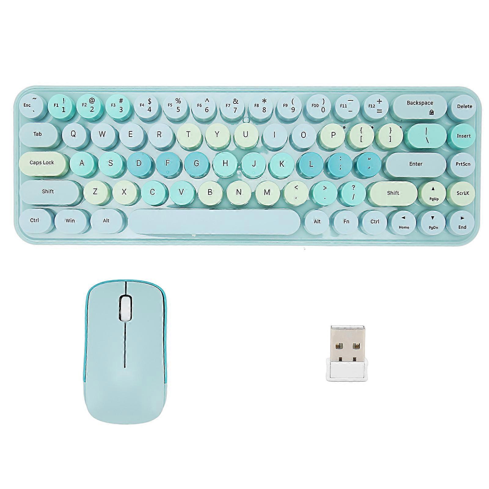 Combo 2.4GHz Wireless Cute Retro 68 Round Keycaps 3 DPI Keyboard and Mouse for Family Office Gaming