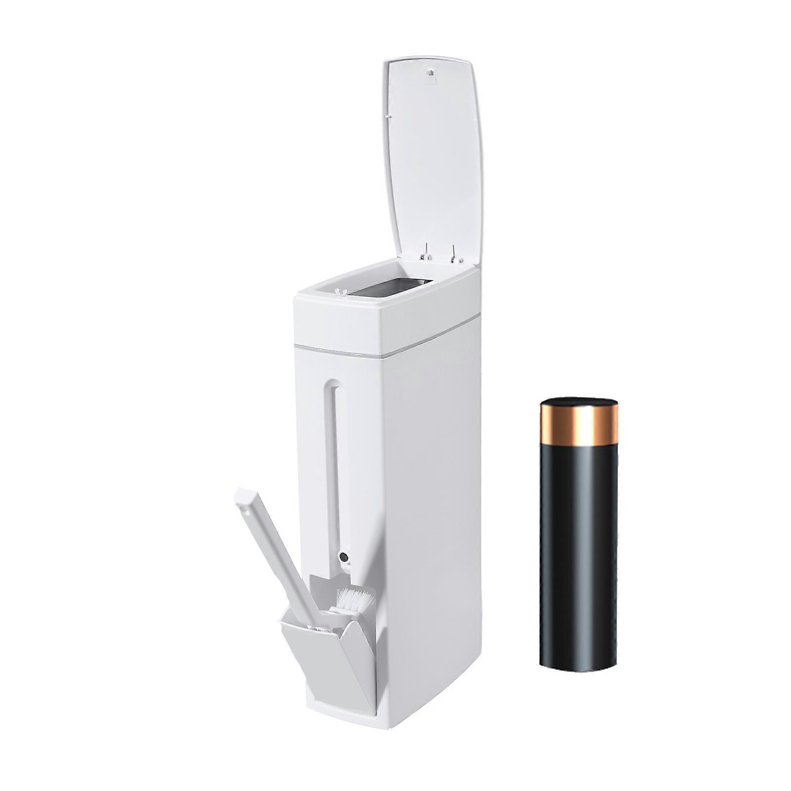 Bathroom Trash Can Slim Plastic Wastebasket with Toilet Brush 4.5L Garbage Bin Garbage Bag Press Locking Lid for Kitchen