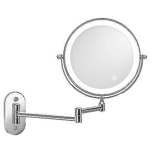 8" LED Makeup Mirror – Wall-Mounted, 3 Lights, 3X Magnification, USB Charging, Silver