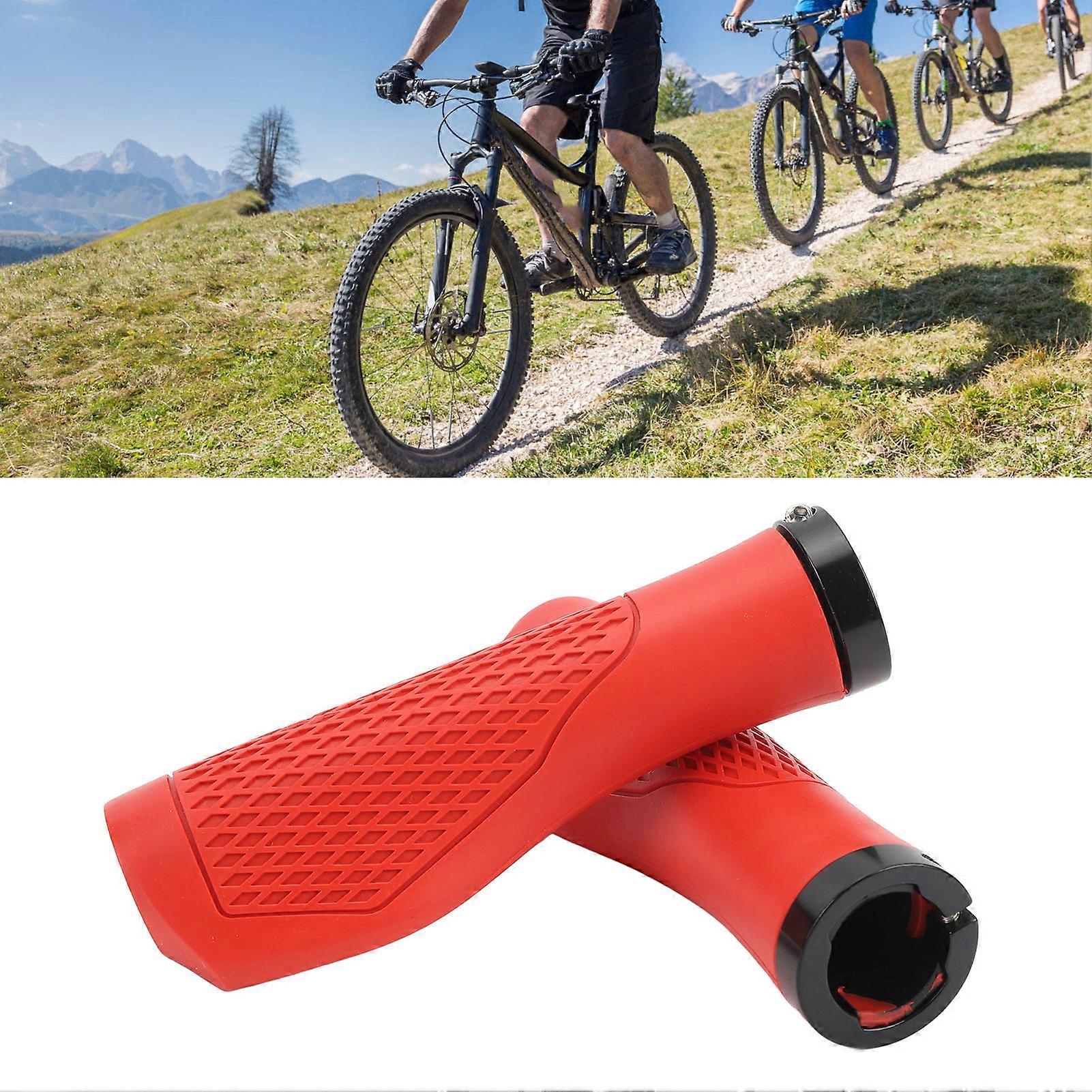Pair of Cycling Handlebar Grips Rubber Anti Slip Shock Absorbing Ergonomic Cycle Locking Handle Grips Red 