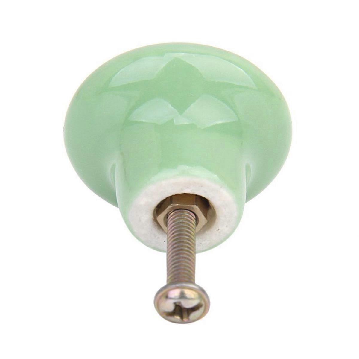 5pcs Durable Round Ceramic Kitchen Cupboard Cabinet Drawer Door Knobs Pull Handles - Size S (Green)