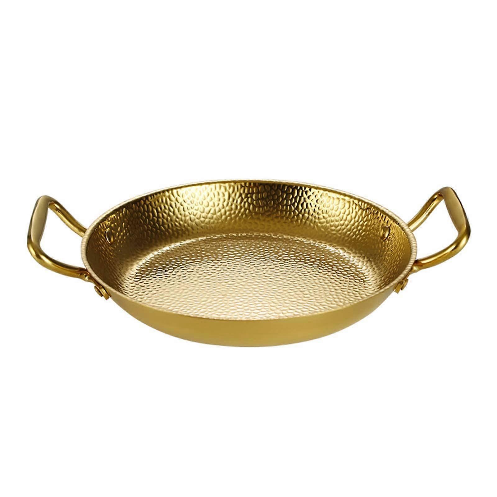 Double ear pan, Spanish paella pan, handhammered cookware with two riveted handles (Gold, 26cm)