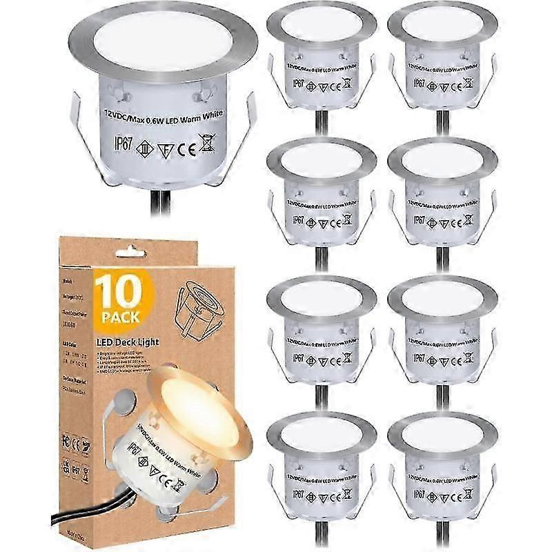 pol Recessed LED Deck Light Kit (πακέτο των 10), 12V φωτισμός τοπίου χαμηλής τάσης, IP67 αδιάβροχο υπαίθριο φως βημάτων, θερμό λευκό κατάστρωμα Lightin