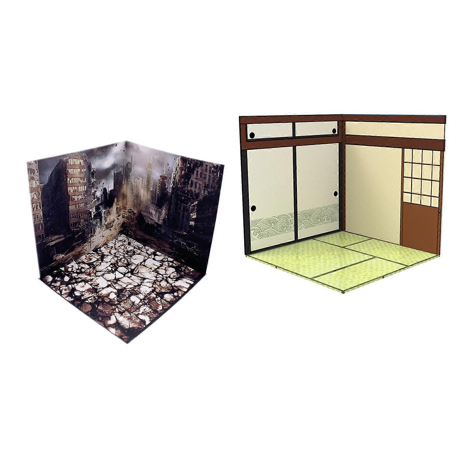 2 X 1/12 Scale Action Figures Background Dolls Organizer Show Scene