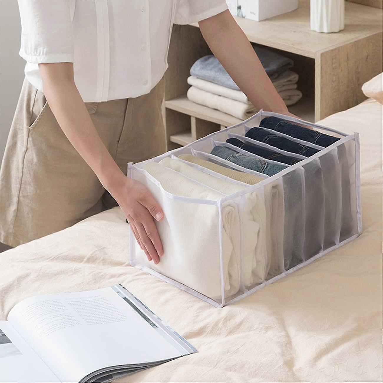 7 Grid Wardrobe Clothes Organiser White Cupboard Organisers - Storage Baskets / Clothes Drawer Mesh Separator Box