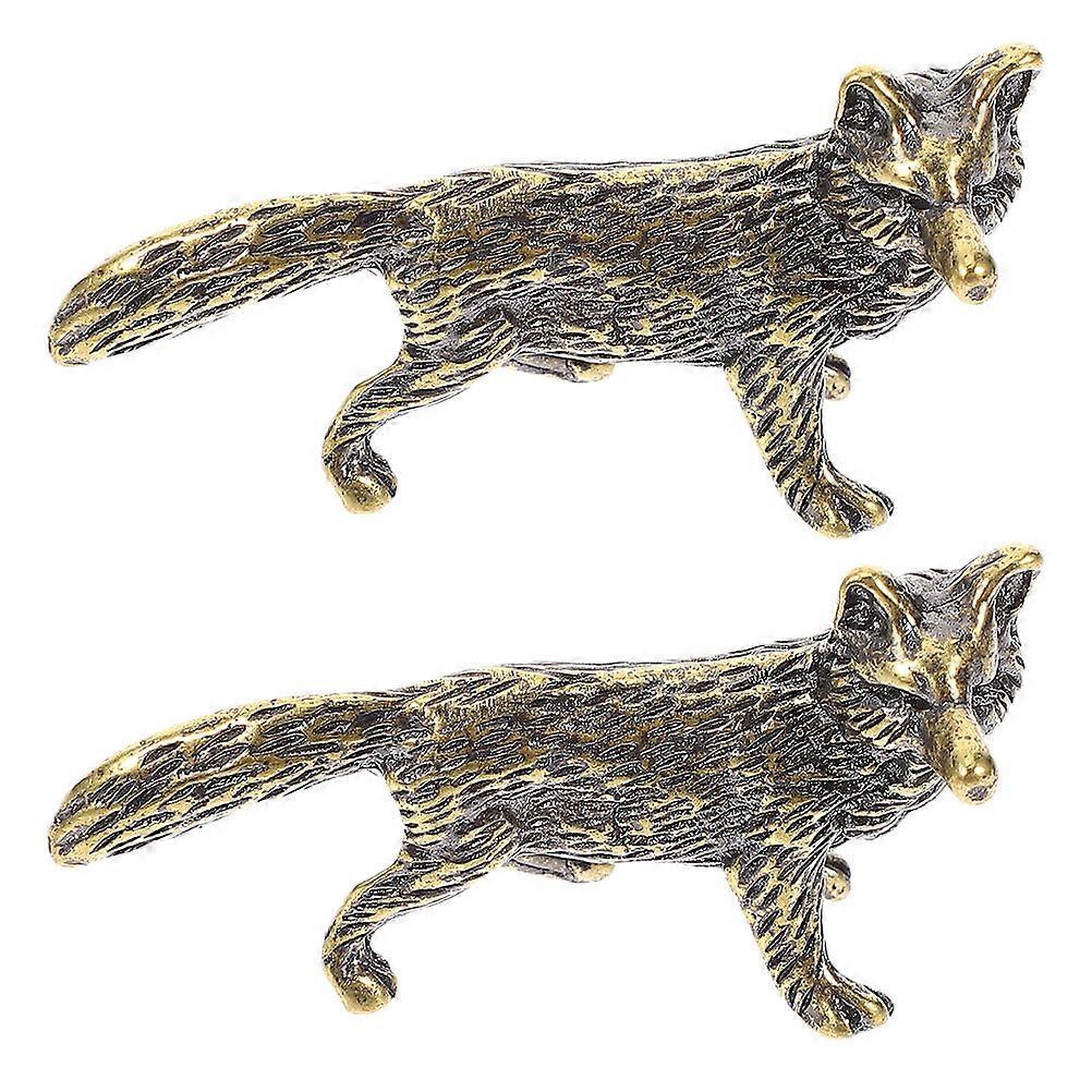 Vintage Brass Fox Figurine Set Charming Animal Decor Statues for Home, Desk or Shelf Display Easy to Clean, Detailed Craftsmanship