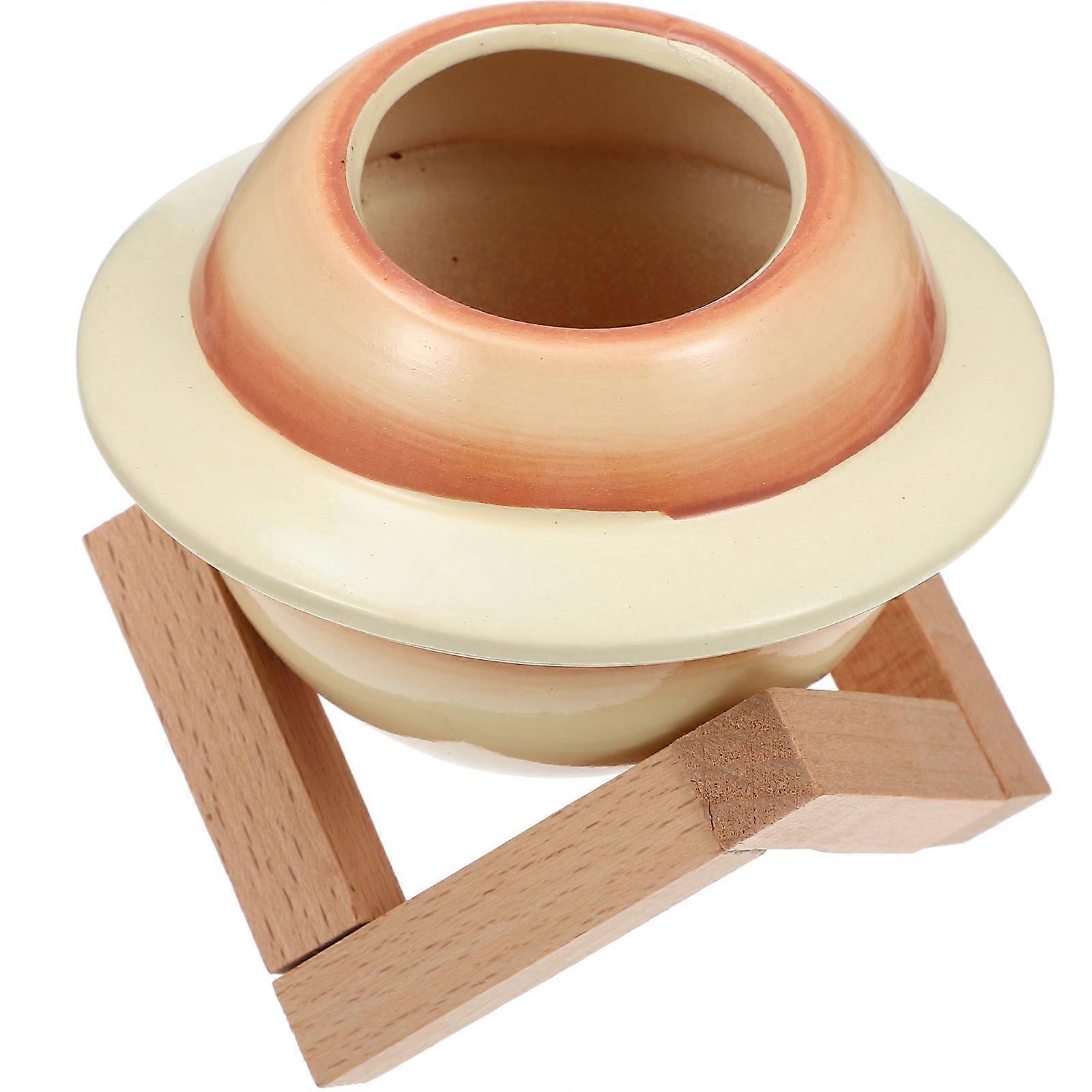 Decorative Desk Flower Pot Ceramic Plant Pot with Wooden Rack Planet Shape Indoor Use 1 Set