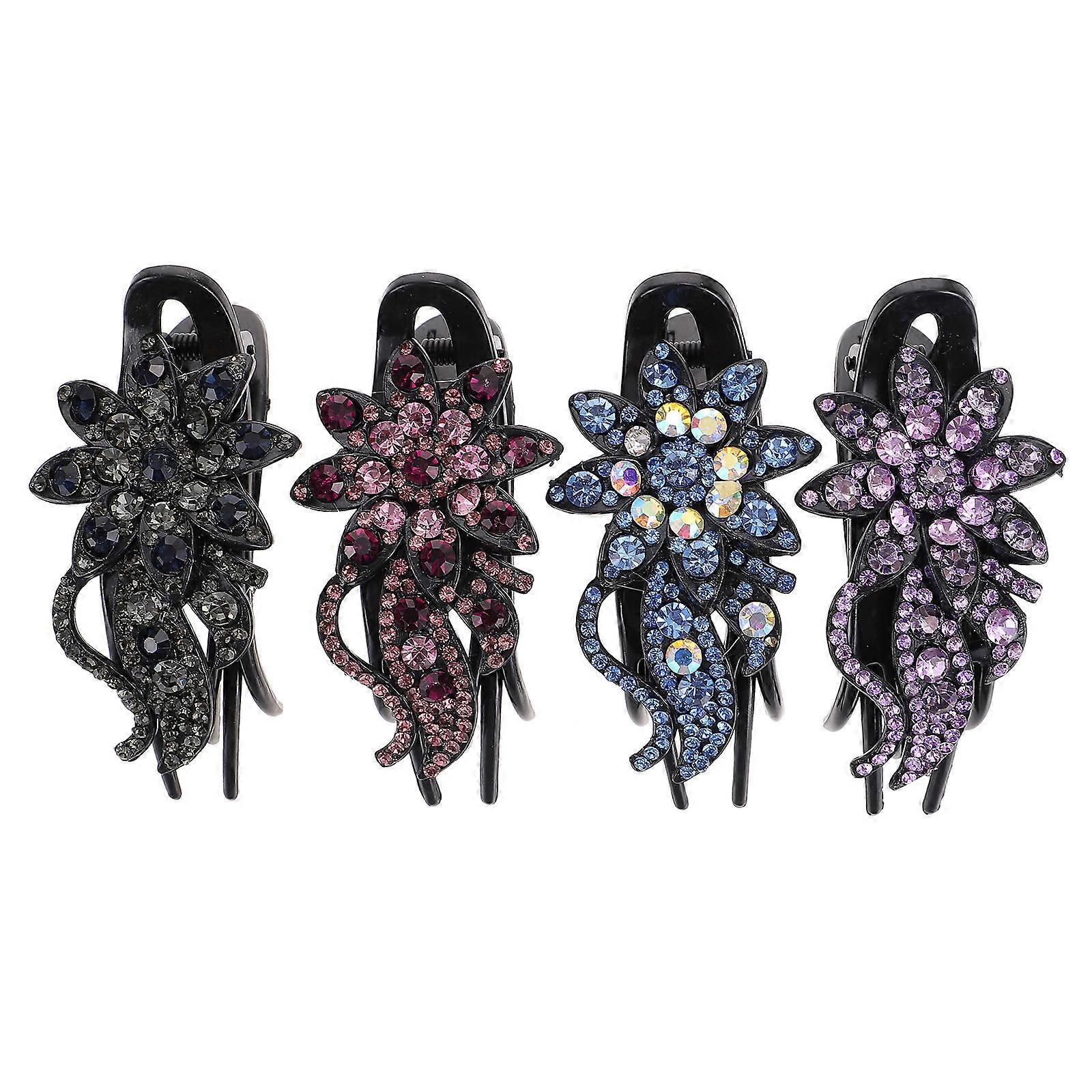 4 قطع مشابك الشعر منقار البط المخلب للنساء تصميم حجر الراين الأنيق باللون الأزرق والأرجواني المتدرج ، متعدد الاستخدامات للحفلات والملابس اليومية