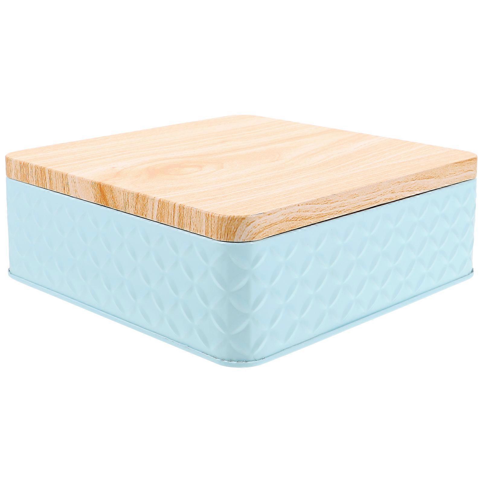 Square Tinplate Cookie Box with Wooden Lid – Stylish Storage Container for Snacks, Pastries & Candy, Space Saving Home Organization & Gift Packaging