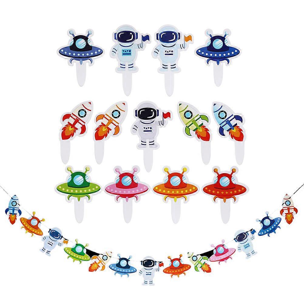 Party Supplies Outer Space Astronauts Theme Banner Birthday Party Indoor Decoration Assorted Color Square Shape 27Pcs