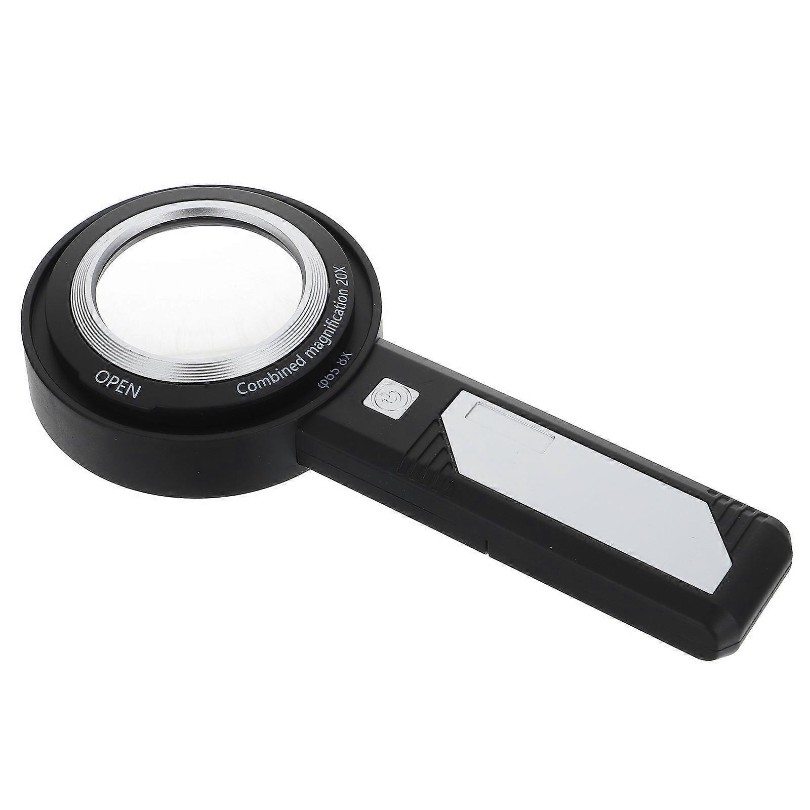 Handheld Lighted Magnifier Multi Function Reading Magnifying Glass For Seniors In Black 1Pcs