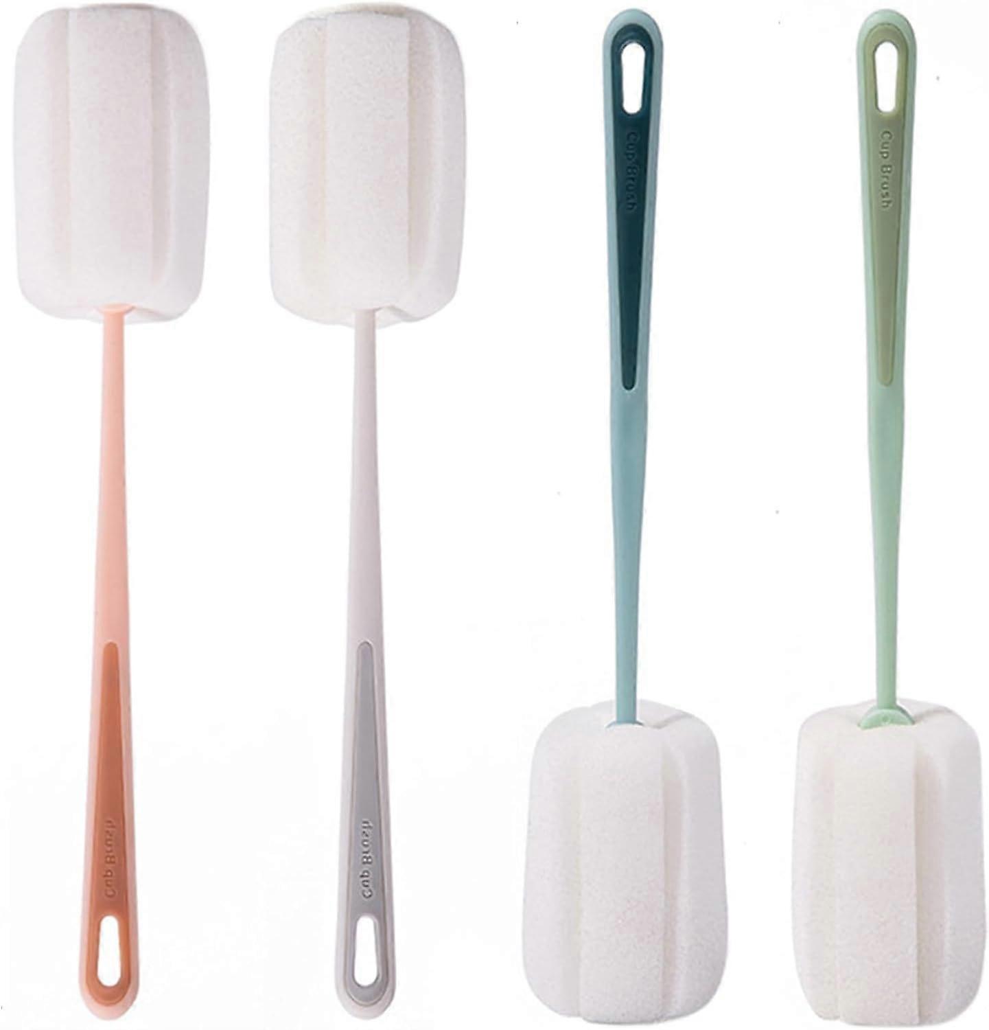 Pack of 4 Bottle Brush Sponge, Bottle Cleaner Sponge with Handle for Bottles Cups Teapot