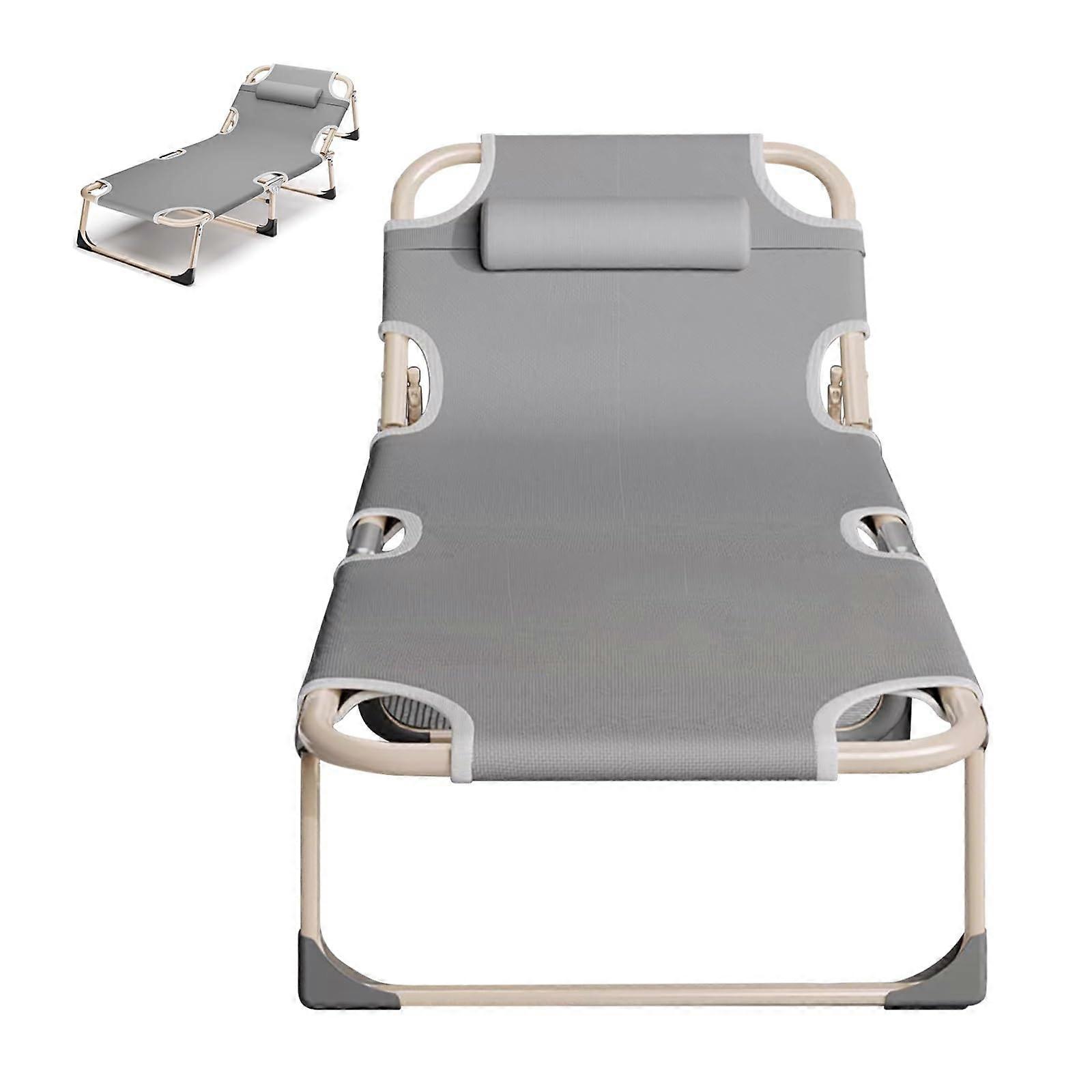 Folding Lounger Camping Bed Portable Oxford Fabric with Durable Steel Frame Easy to Assemble for Sunbathing Office Use